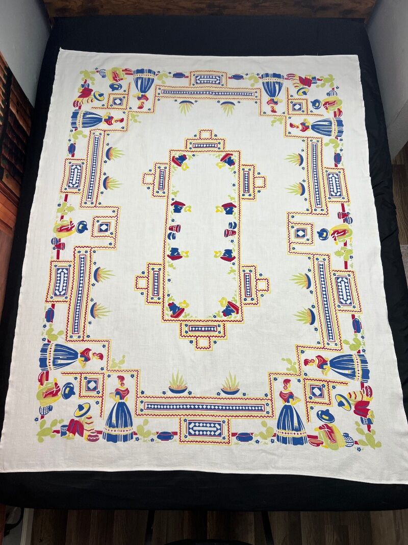 1950's Mexican Motif Print Tablecloth