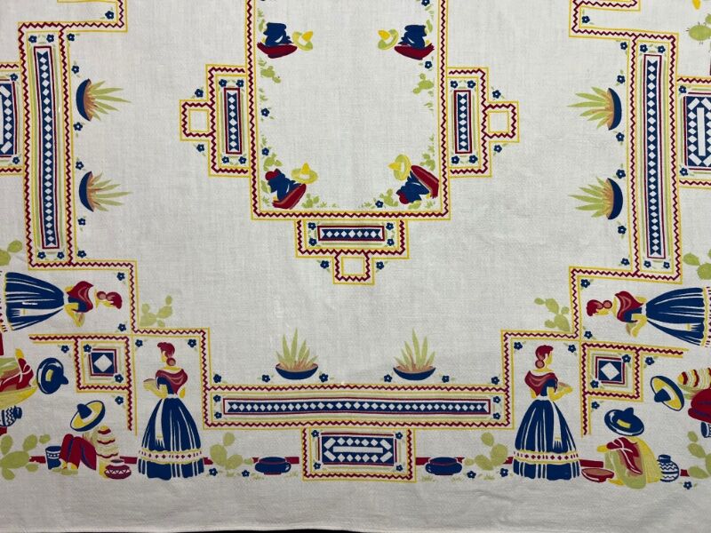 1950's Mexican Motif Print Tablecloth