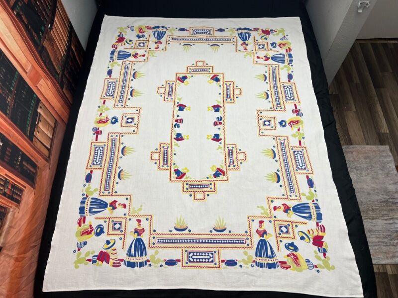 1950's Mexican Motif Print Tablecloth